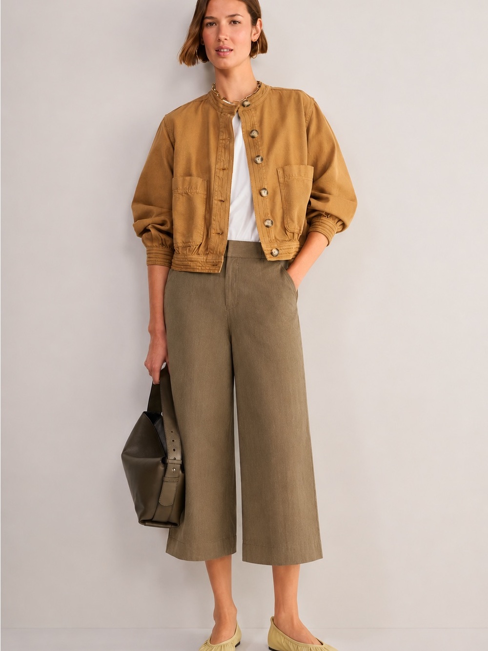 Babaton Linen Halton Olive-Tone Wide-Leg culottes/pants - 10